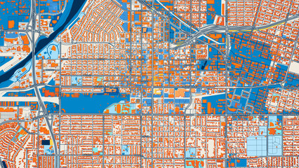 Colorful Bakersfield Street Map with Labels and Buildings