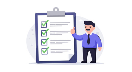 Business checklist approval concept with thumbs up for task management in vector illustration