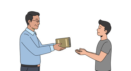 Father giving gift to son as a heartwarming family moment illustration vector illustration