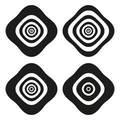 Diamond concentric patterns. Square geometric shapes. Black outline designs. Vector symmetrical elements.