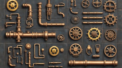 Industrial steampunk parts grid
