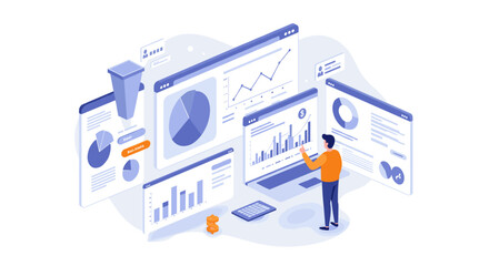 Data analysis and visualization concept for financial dashboard design vector illustration