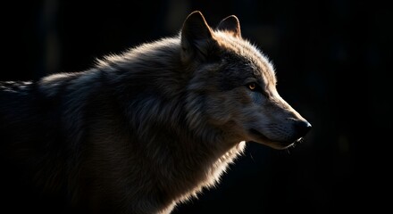 Obraz premium Wolf, Canine, Canis lupus, Majestic Wolf in Profile, Backlit