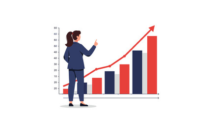 Business growth chart with professional woman analyzing financial success for reports vector illustration