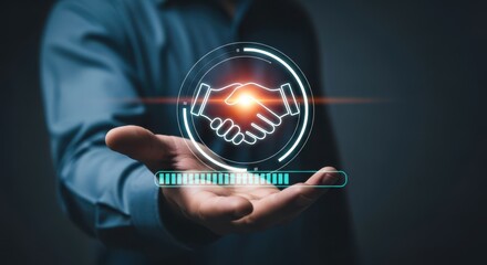Photo of a digital representation of a handshake symbolizes a successful business agreement