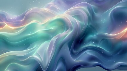 Fototapeta premium Abstract Flowing Fabric Ethereal, Blue Green Purple Yellow, Serenity Dream Or Elegant Background