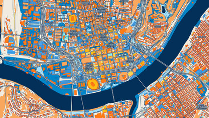 Colorful Cincinnati Street Map with Labels and Buildings
