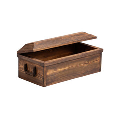 Rustic Wooden Box with Open Lid for Storage and Decoration in Natural Finish Transparent background or PNG