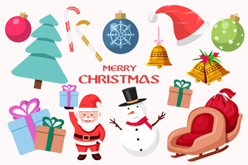 christmas festival decor objects colorful signs and symbols template,christmas icons design isolated on the white background vector illustration.