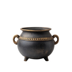 Decorative Black Cauldron with Gold Rim and Two Handles for Halloween Parties and Witchcraft Decorations Transparent background or PNG