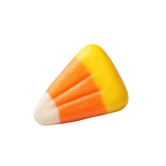 Colorful candy corn piece isolated on white background with vibrant colors for seasonal celebrations and festive decorations Transparent background or PNG