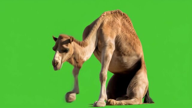 Desert Camel Isolated on Chroma Key Green
