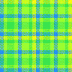 Vibrant plaid pattern with bright green, yellow, and blue hues. Textile design. Perfect for backgrounds, modern designs, and creative projects. Fresh and lively.