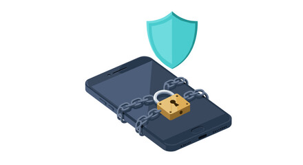 Fototapeta premium Mobile data security concept with locked smartphone and shield illustration vector illustration
