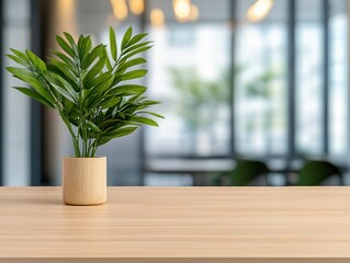 Fototapeta premium Wooden table, plant pot