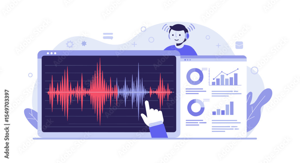 Poster audio analysis and data visualization concept for digital interface design vector illustration