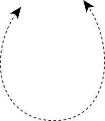Curved dashed arrow forming a horseshoe shape with split ends pointing in opposite directions.