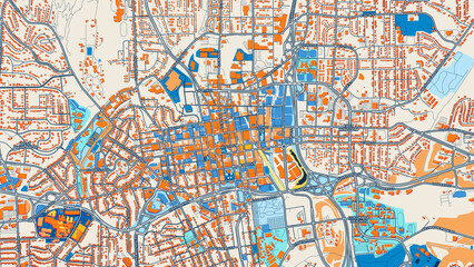 Colorful Winston&ndash;Salem Street Map with Labels and Buildings