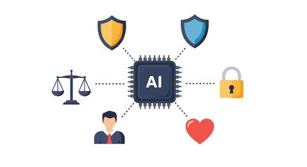 Fototapeta premium Artificial intelligence in legal and ethical decision-making for security and technology solutions vector illustration