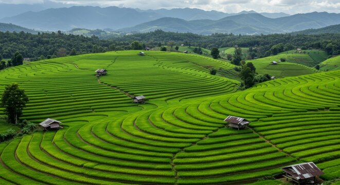 Stunning Thai Rice Terraces: Green Agriculture Hills and Farming Fields in Nature's Landscape