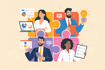 Teamwork and business growth flat cartoon vector illustration isolated on transparent background