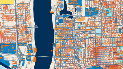 Colorful Baton Rouge Street Map with Labels and Buildings