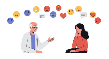 Mental health counseling session vector with emoticons for awareness and support design vector illustration