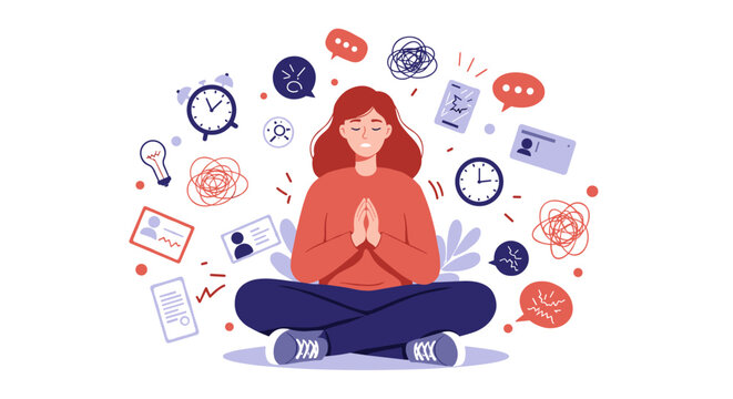 Meditation and mindfulness for stress relief and mental clarity in a busy lifestyle vector illustration