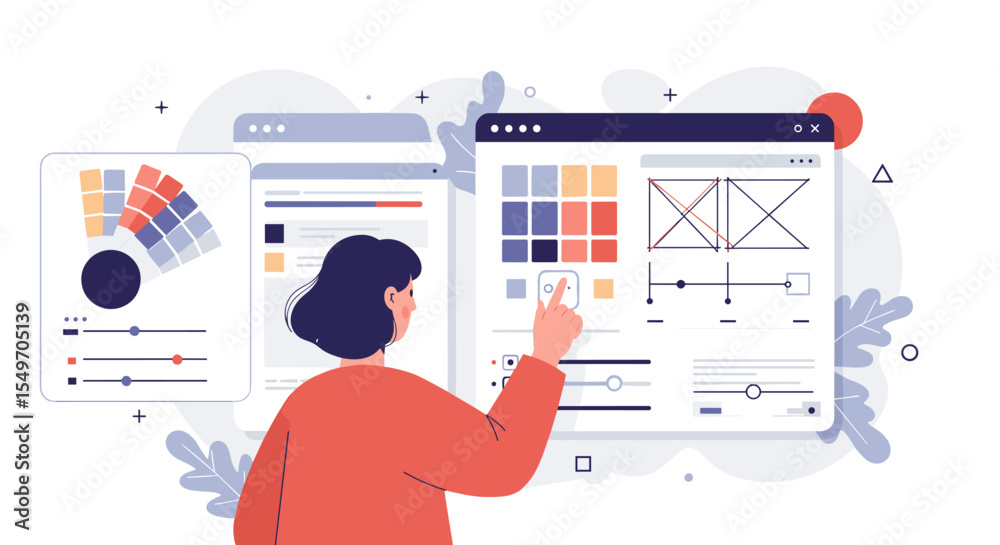Poster web design concept with user interface and color palette for interactive design projects vector illu
