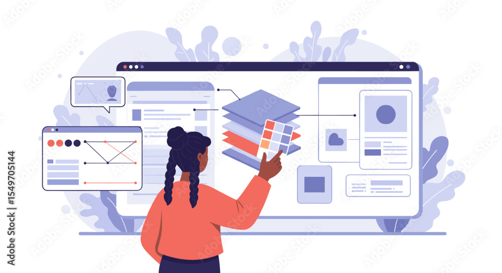 Poster web design concept with person selecting colors and layout in digital interface illustration vector 