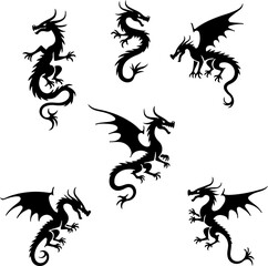 Obraz premium Fantasy Dragon Silhouettes Collection vector bundle