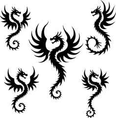 Naklejka premium Fantasy Dragon Silhouettes Collection vector bundle