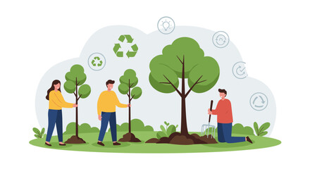 Eco-friendly tree planting for sustainability and green initiatives in community projects vector illustration