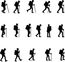 Hikers Silhouette Standing on Mountain Peak vector