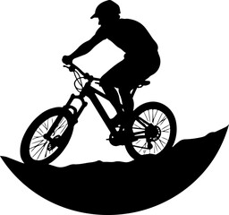 Obraz premium Mountain Biker Riding Uphill on Rugged Terrain vector