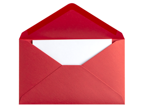 Open red envelope with white card
