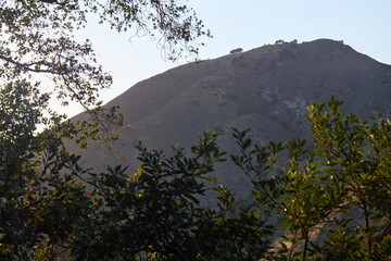 Mountain Ridge with Oak Trees and Blue Sky
