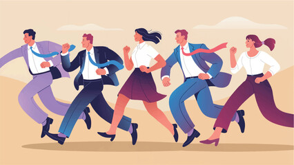 Diverse business team running forward isolated on transparent background