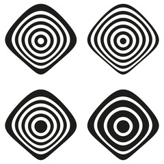 Concentric circle patterns. Target ring shapes. Geometric round Vector. Circular maze design.