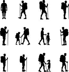 Fototapeta premium Mountain Climbing Silhouettes vector