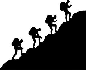 Hiking Hikers Standing on Mountain Peak  Silhouette  vector graphics