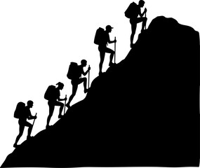 Hiking Hikers Standing on Mountain Peak  Silhouette  vector graphics