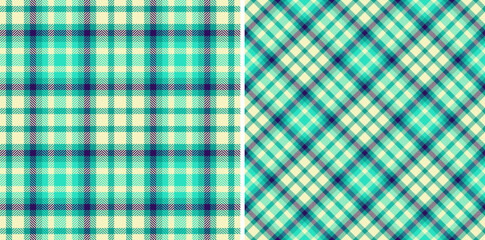 Two vibrant teal and cream plaid patterns, perfect for textile design, fashion, or website backgrounds.