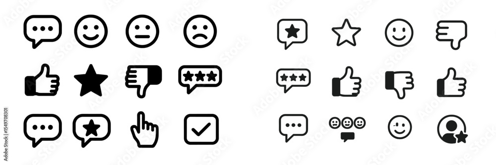 Poster collection of various emoticons and symbols used for feedback and communication on digital platforms