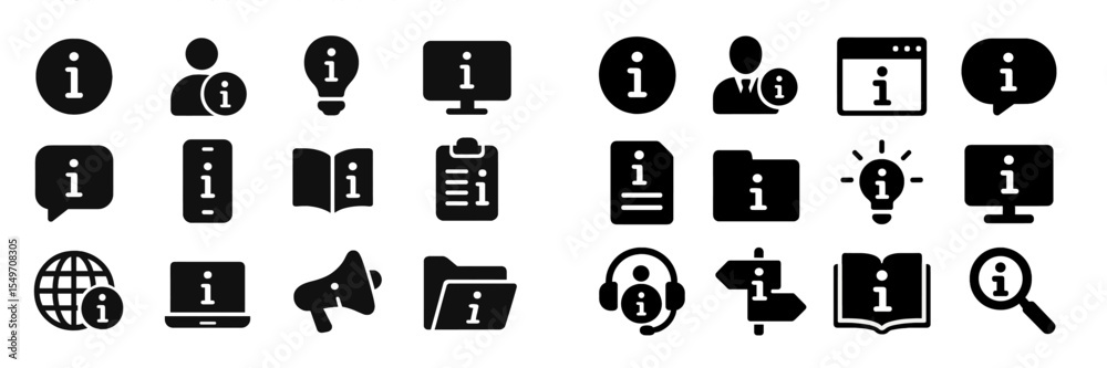 Poster Collection of information icons representing various forms of communication and data sharing in a digital world