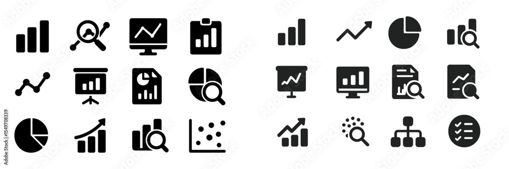Aufkleber Collection of various black icons representing data analysis and business metrics in a professional setting