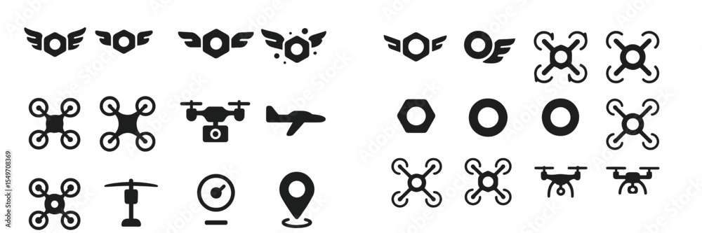 Aufkleber innovative drone icons showcasing technology and design elements for modern navigation and aerial ac