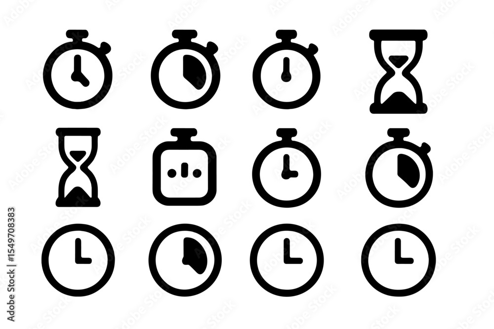 Poster Various clock and timer icons showcasing the concept of time in a minimalist design