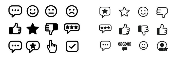 Fototapeta premium Collection of various emoticons and symbols used for feedback and communication on digital platforms