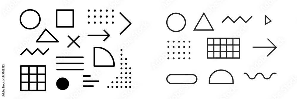 Poster Geometric shapes and patterns featuring lines, dots, and various forms on a minimalistic background